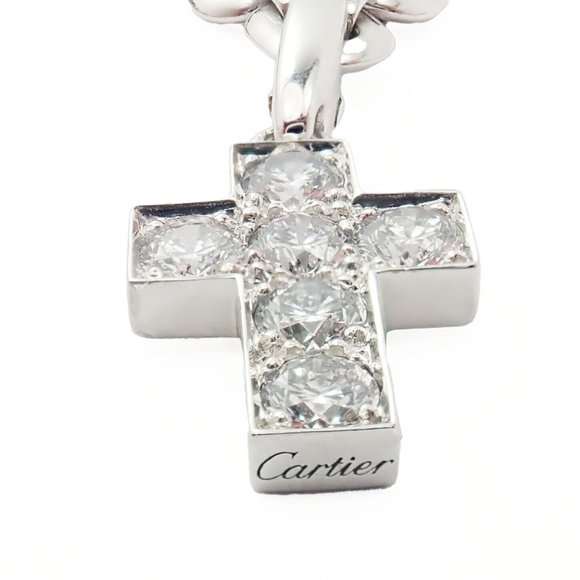 Authentic! Cartier 18k White Gold 3 Charm Bracelet with Diamond Cross Double C's - Picture 8 of 12